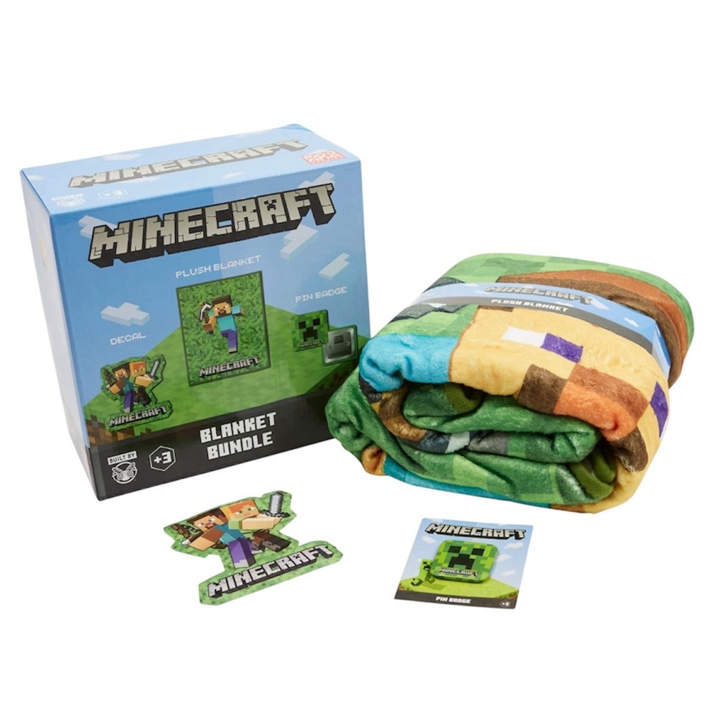 Minecraft Boys Fleece Throw Blanket Sticker Decal and Pin Box Set